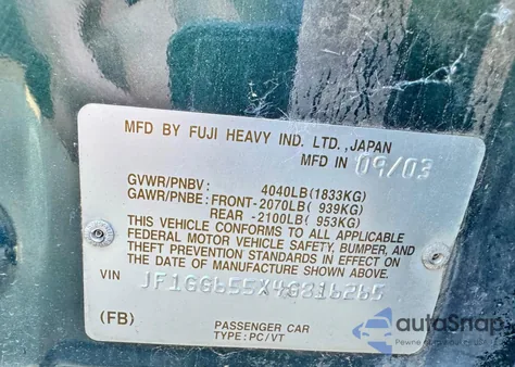 2004 Subaru Impreza Ts from USA, damaged, VIN JF1GG655X4G816265